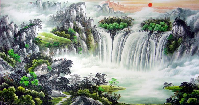 山水画上有瀑布